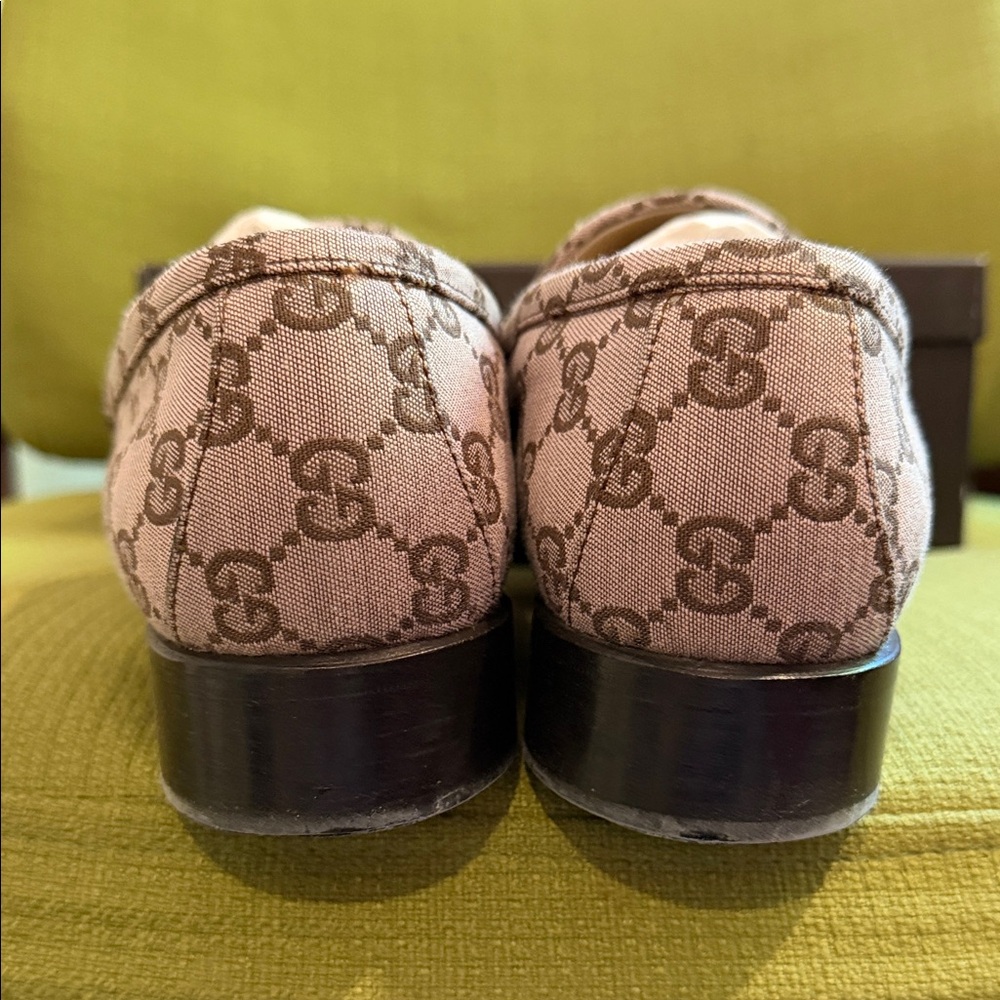 Gucci Beige Brown/Pink GG Canvas Horsebit Loafers - Picture 6 of 7